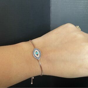 Sterling silver rose gold adjustable chain evil eye bracelet